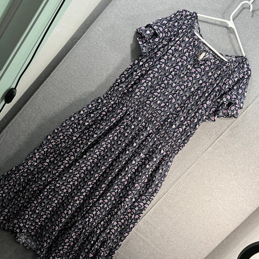Destination 365 Short-Sleeve Midi Dress with Smo Black Abstract Size 1X